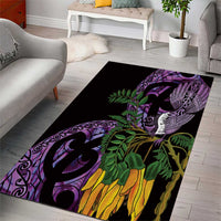 Purple New Zealand Kowhai And Piwakawaka Area Rug Maori Ngaru Paua Shell