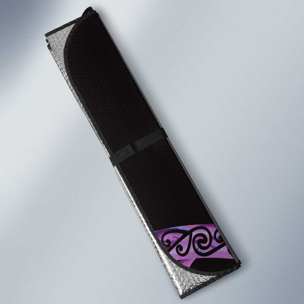 Purple New Zealand Kowhai And Piwakawaka Auto Sun Shade Maori Ngaru Paua Shell - Polynesian Pride
