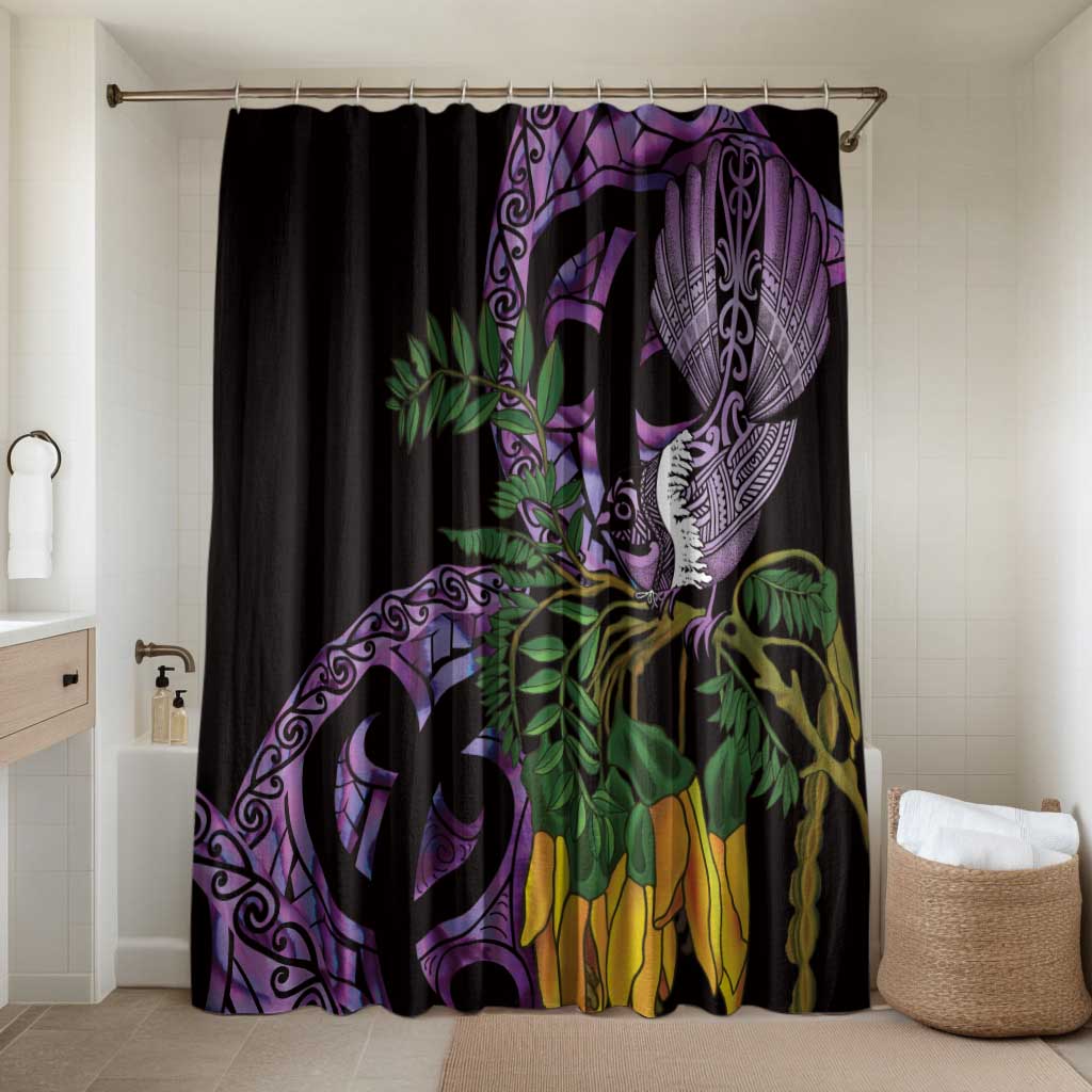 Purple New Zealand Kowhai And Piwakawaka Bathroom Set Maori Ngaru Paua Shell - Polynesian Pride