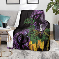 Purple New Zealand Kowhai And Piwakawaka Blanket Maori Ngaru Paua Shell