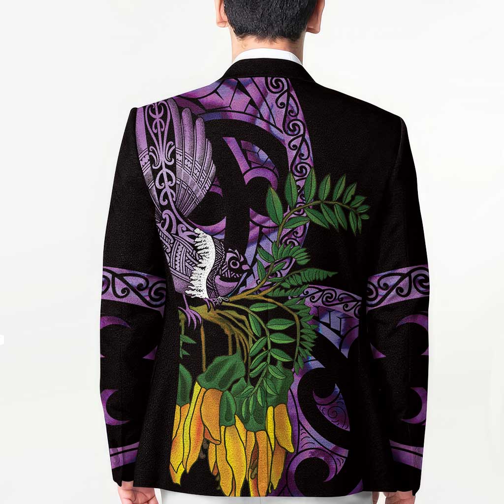 Purple New Zealand Kowhai And Piwakawaka Blazer Maori Ngaru Paua Shell - Polynesian Pride