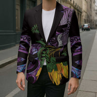 Purple New Zealand Kowhai And Piwakawaka Blazer Maori Ngaru Paua Shell - Polynesian Pride