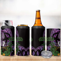 Purple New Zealand Kowhai And Piwakawaka 4 in 1 Can Cooler Tumbler Maori Ngaru Paua Shell