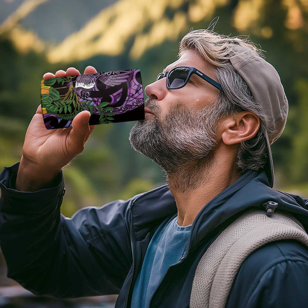 Purple New Zealand Kowhai And Piwakawaka 4 in 1 Can Cooler Tumbler Maori Ngaru Paua Shell