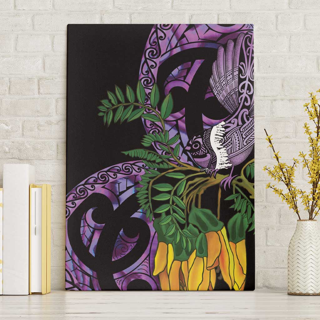 Purple New Zealand Kowhai And Piwakawaka Canvas Wall Art Maori Ngaru Paua Shell