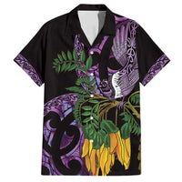 Purple New Zealand Kowhai And Piwakawaka Family Matching Off Shoulder Short Dress and Hawaiian Shirt Maori Ngaru Paua Shell LT14 Dad's Shirt - Short Sleeve Purple - Polynesian Pride