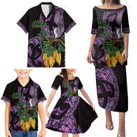 Purple New Zealand Kowhai And Piwakawaka Family Matching Puletasi and Hawaiian Shirt Maori Ngaru Paua Shell LT14 - Polynesian Pride