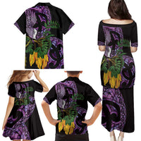 Purple New Zealand Kowhai And Piwakawaka Family Matching Puletasi and Hawaiian Shirt Maori Ngaru Paua Shell LT14 - Polynesian Pride