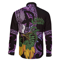 Purple New Zealand Kowhai And Piwakawaka Family Matching Puletasi and Hawaiian Shirt Maori Ngaru Paua Shell LT14 - Polynesian Pride