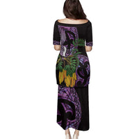 Purple New Zealand Kowhai And Piwakawaka Family Matching Puletasi and Hawaiian Shirt Maori Ngaru Paua Shell LT14 - Polynesian Pride