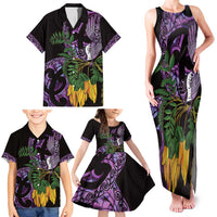 Purple New Zealand Kowhai And Piwakawaka Family Matching Tank Maxi Dress and Hawaiian Shirt Maori Ngaru Paua Shell LT14 - Polynesian Pride