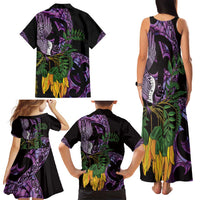Purple New Zealand Kowhai And Piwakawaka Family Matching Tank Maxi Dress and Hawaiian Shirt Maori Ngaru Paua Shell LT14 - Polynesian Pride