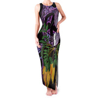 Purple New Zealand Kowhai And Piwakawaka Family Matching Tank Maxi Dress and Hawaiian Shirt Maori Ngaru Paua Shell LT14 Mom's Dress Purple - Polynesian Pride