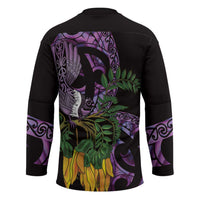 Purple New Zealand Kowhai And Piwakawaka Hockey Jersey Maori Ngaru Paua Shell - Polynesian Pride