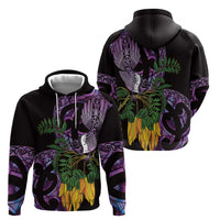 Purple New Zealand Kowhai And Piwakawaka Hoodie Maori Ngaru Paua Shell