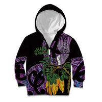 Purple New Zealand Kowhai And Piwakawaka Kid Hoodie Maori Ngaru Paua Shell