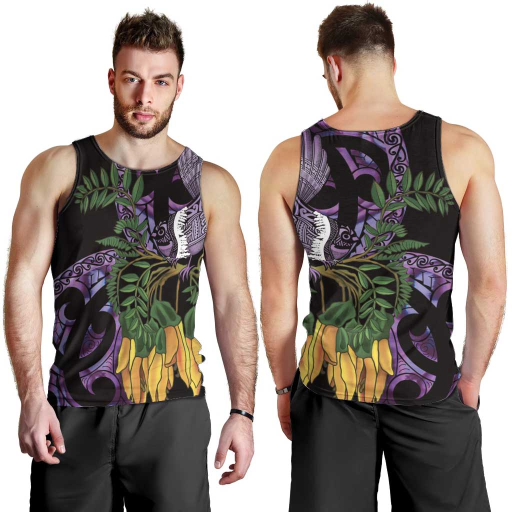 Purple New Zealand Kowhai And Piwakawaka Men Tank Top Maori Ngaru Paua Shell