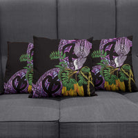 Purple New Zealand Kowhai And Piwakawaka Pillow Cover Maori Ngaru Paua Shell - Polynesian Pride