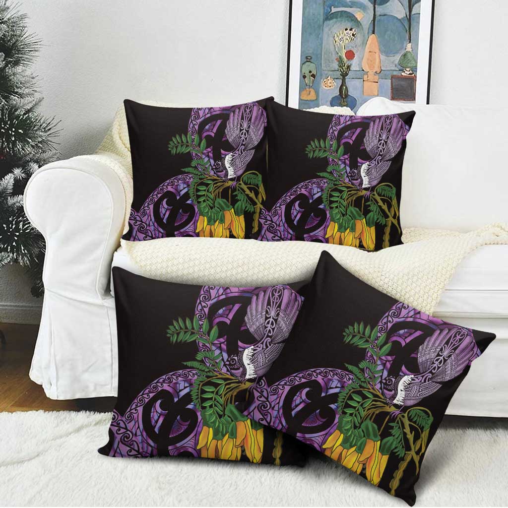 Purple New Zealand Kowhai And Piwakawaka Pillow Cover Maori Ngaru Paua Shell - Polynesian Pride