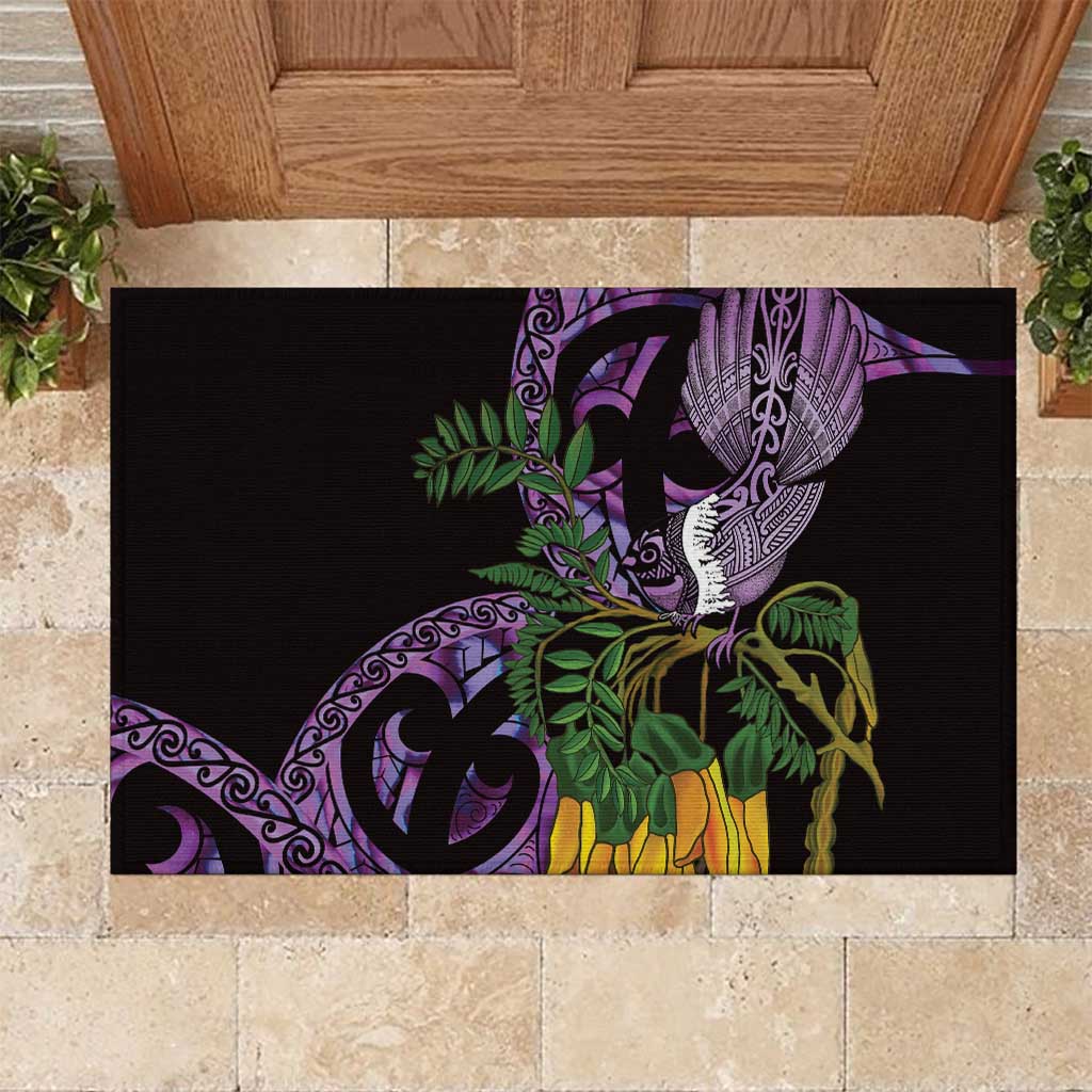 Purple New Zealand Kowhai And Piwakawaka Rubber Doormat Maori Ngaru Paua Shell