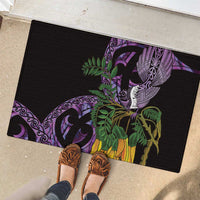 Purple New Zealand Kowhai And Piwakawaka Rubber Doormat Maori Ngaru Paua Shell