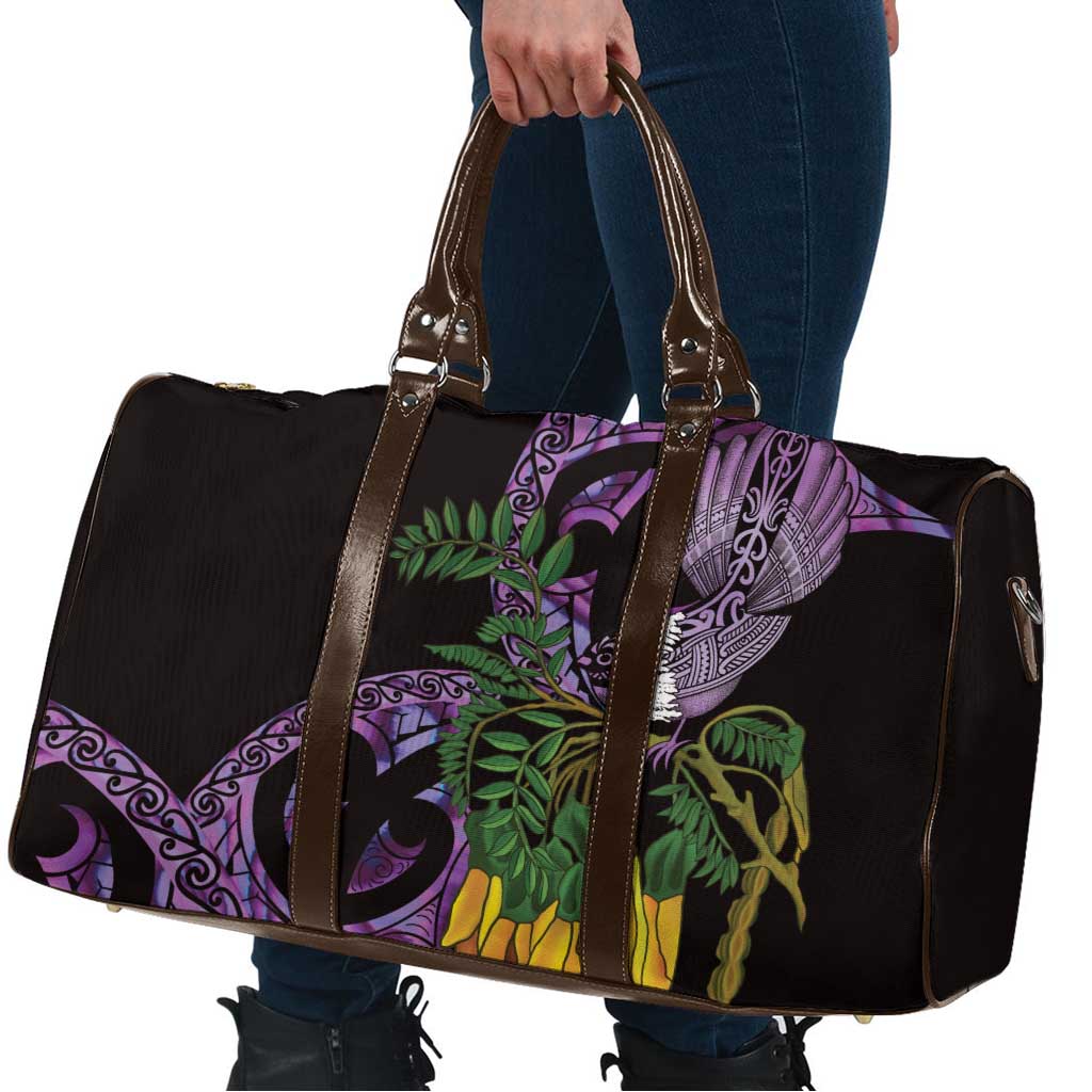 Purple New Zealand Kowhai And Piwakawaka Travel Bag Maori Ngaru Paua Shell - Polynesian Pride