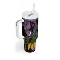 Purple New Zealand Kowhai And Piwakawaka Tumbler With Handle Maori Ngaru Paua Shell