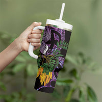 Purple New Zealand Kowhai And Piwakawaka Tumbler With Handle Maori Ngaru Paua Shell