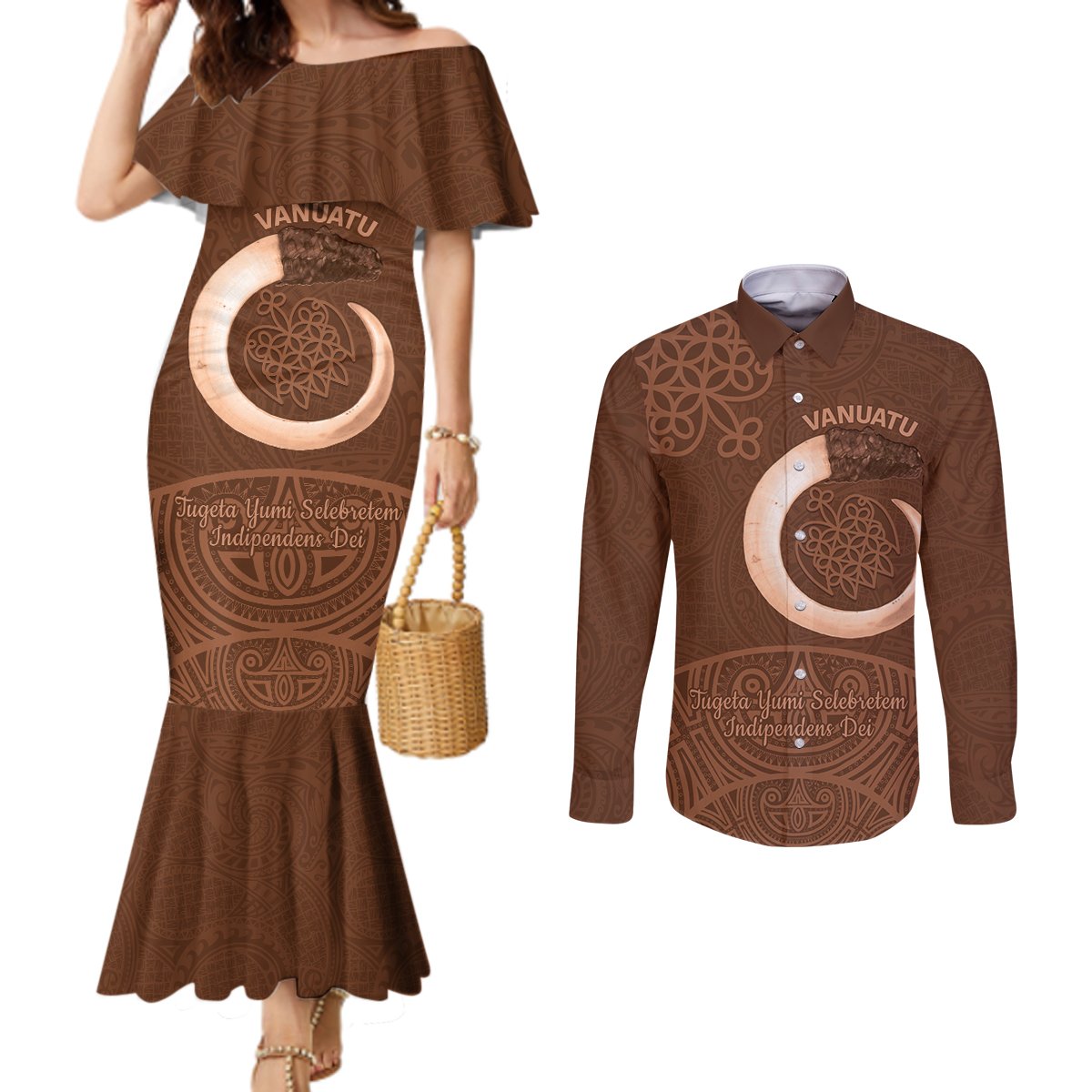 Vanuatu Indipendens Dei Couples Matching Mermaid Dress and Long Sleeve Button Shirt Yumi 44th Sand Drawing Turtle Mix Lapita