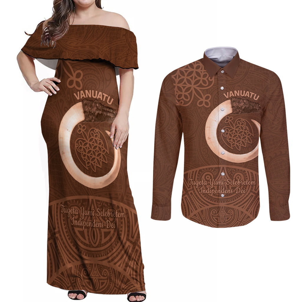 Vanuatu Indipendens Dei Couples Matching Off Shoulder Maxi Dress and Long Sleeve Button Shirt Yumi 44th Sand Drawing Turtle Mix Lapita