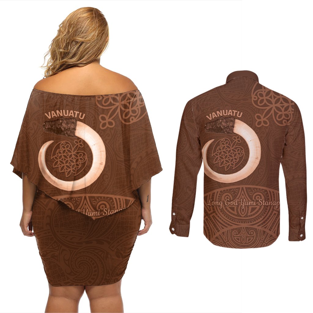 Vanuatu Indipendens Dei Couples Matching Off Shoulder Short Dress and Long Sleeve Button Shirt Yumi 44th Sand Drawing Turtle Mix Lapita