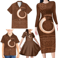 Vanuatu Indipendens Dei Family Matching Long Sleeve Bodycon Dress and Hawaiian Shirt Yumi 44th Sand Drawing Turtle Mix Lapita