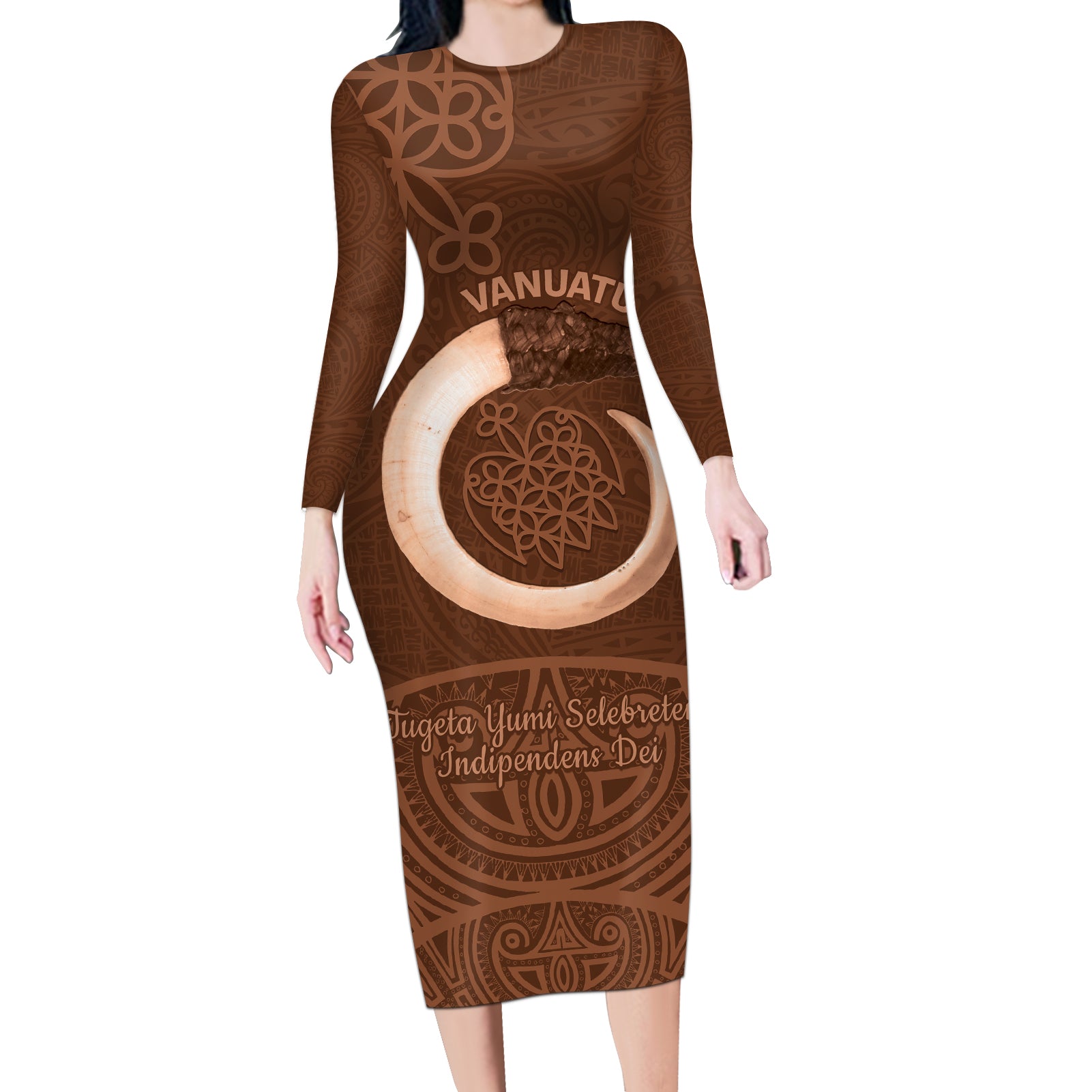 Vanuatu Indipendens Dei Long Sleeve Bodycon Dress Yumi 44th Sand Drawing Turtle Mix Lapita