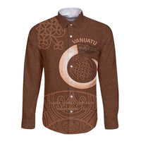 Vanuatu Indipendens Dei Long Sleeve Button Shirt Yumi Sand Drawing Turtle Mix Lapita LT14 Unisex Brown - Polynesian Pride