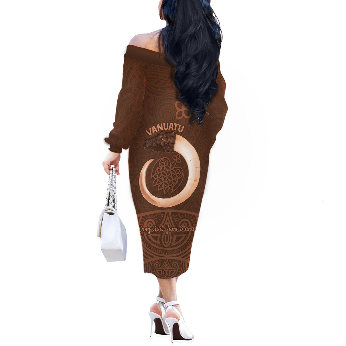 Vanuatu Indipendens Dei Off The Shoulder Long Sleeve Dress Yumi 44th Sand Drawing Turtle Mix Lapita