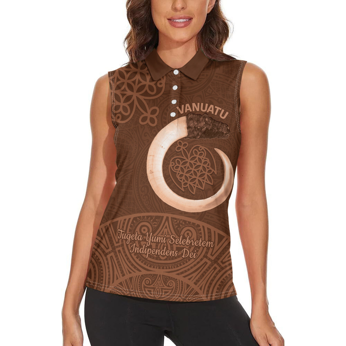 Vanuatu Indipendens Dei Women Sleeveless Polo Shirt Yumi 44th Sand Drawing Turtle Mix Lapita