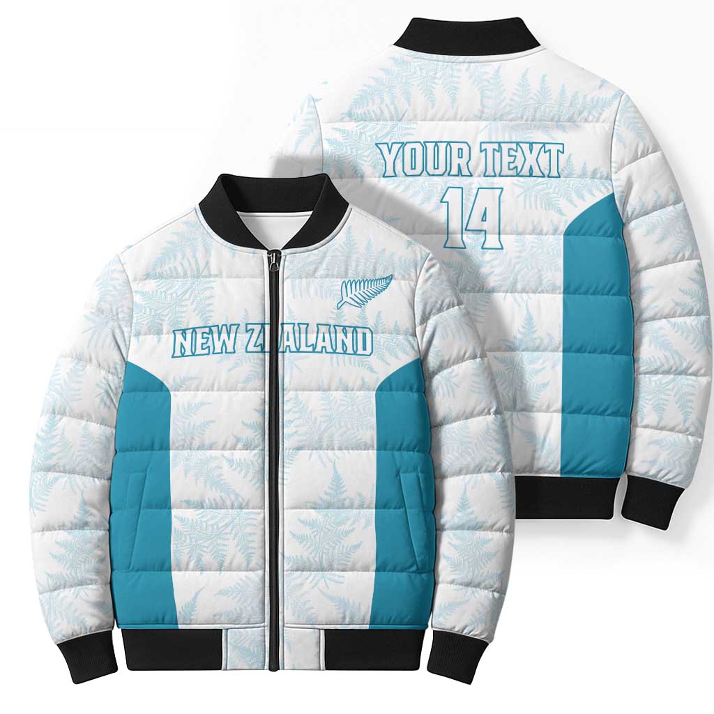 Custom New Zealand Silver Fern Football Bomber Puffer Jacket Come On All White - Polynesian Pride