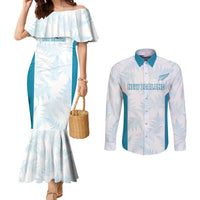 Custom New Zealand Silver Fern Football Couples Matching Mermaid Dress and Long Sleeve Button Shirt Come On All White