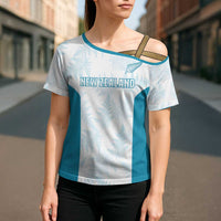 Custom New Zealand Silver Fern Football Cross Shoulder Shirt Come On All White - Polynesian Pride