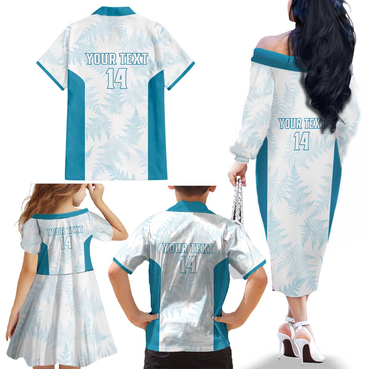 Custom New Zealand Silver Fern Football Family Matching Off The Shoulder Long Sleeve Dress and Hawaiian Shirt Come On All White