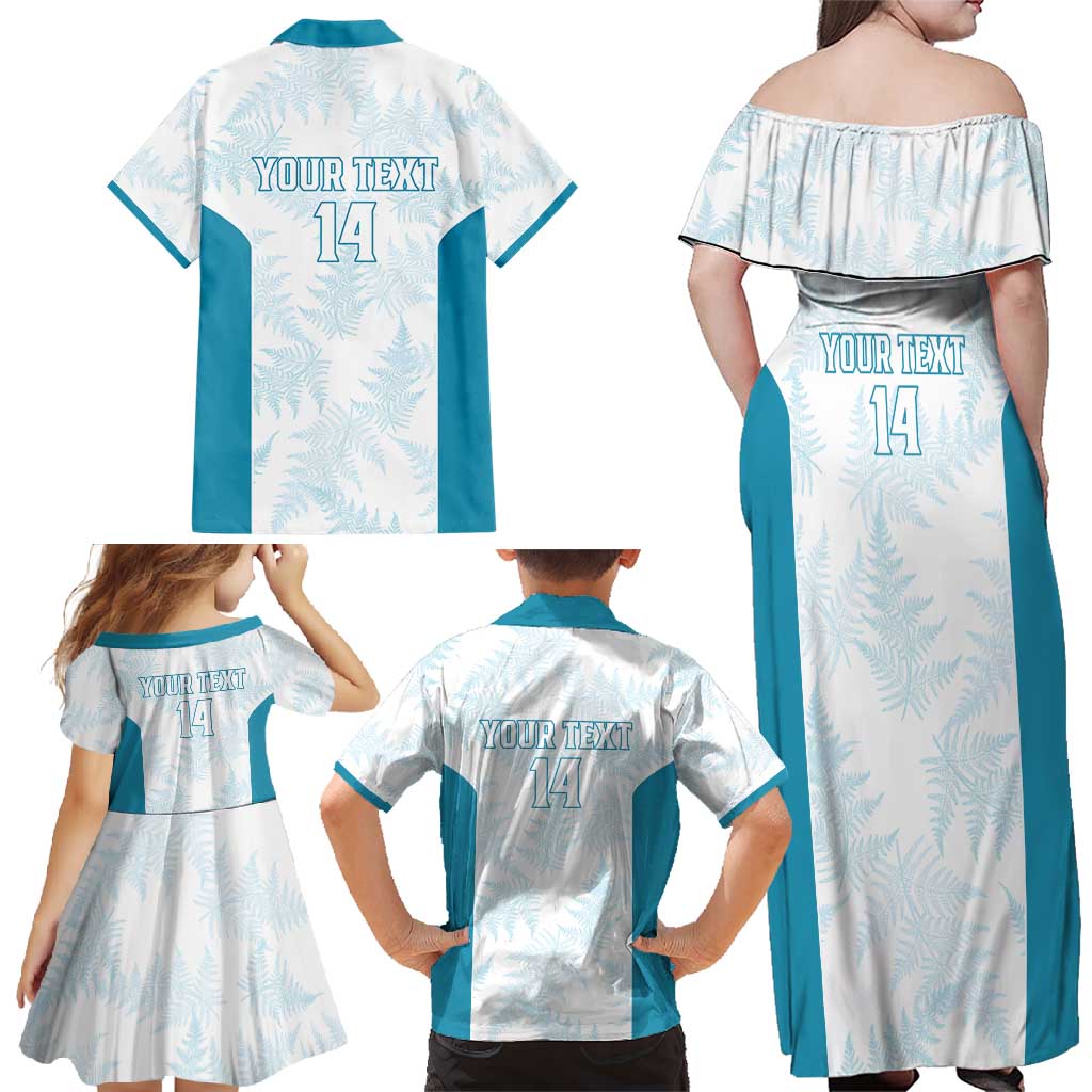 Custom New Zealand Silver Fern Football Family Matching Off Shoulder Maxi Dress and Hawaiian Shirt Come On All White