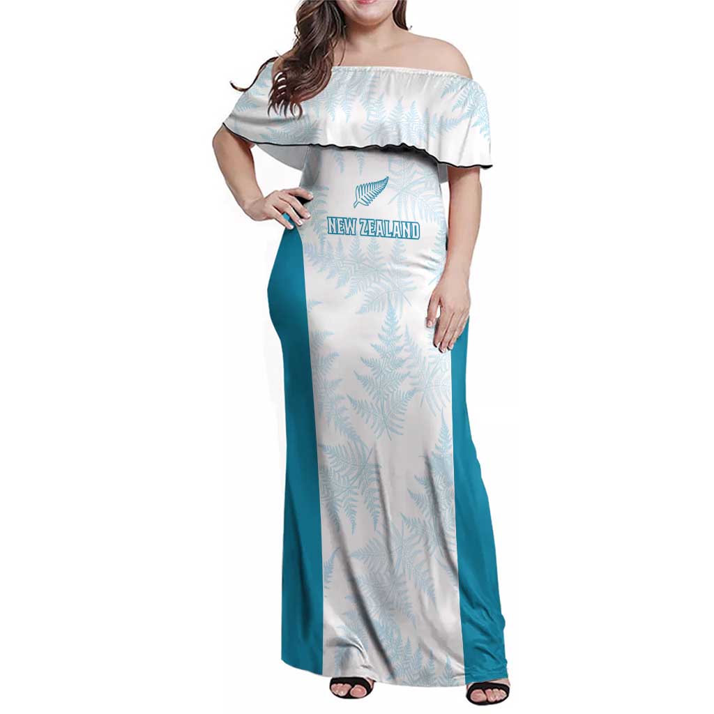 Custom New Zealand Silver Fern Football Family Matching Off Shoulder Maxi Dress and Hawaiian Shirt Come On All White
