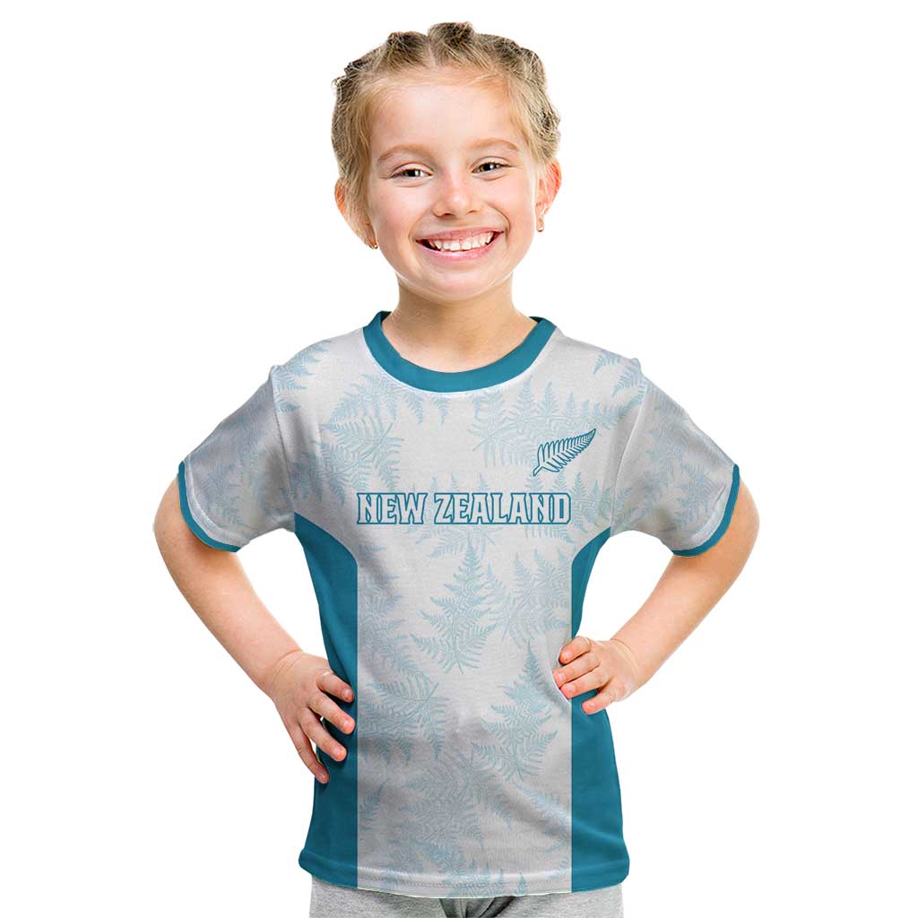 Custom New Zealand Silver Fern Football Kid T Shirt Come On All White