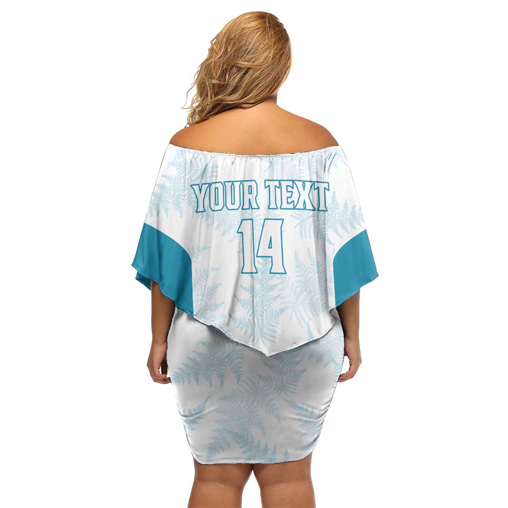 Custom New Zealand Silver Fern Football Off Shoulder Short Dress Come On All White