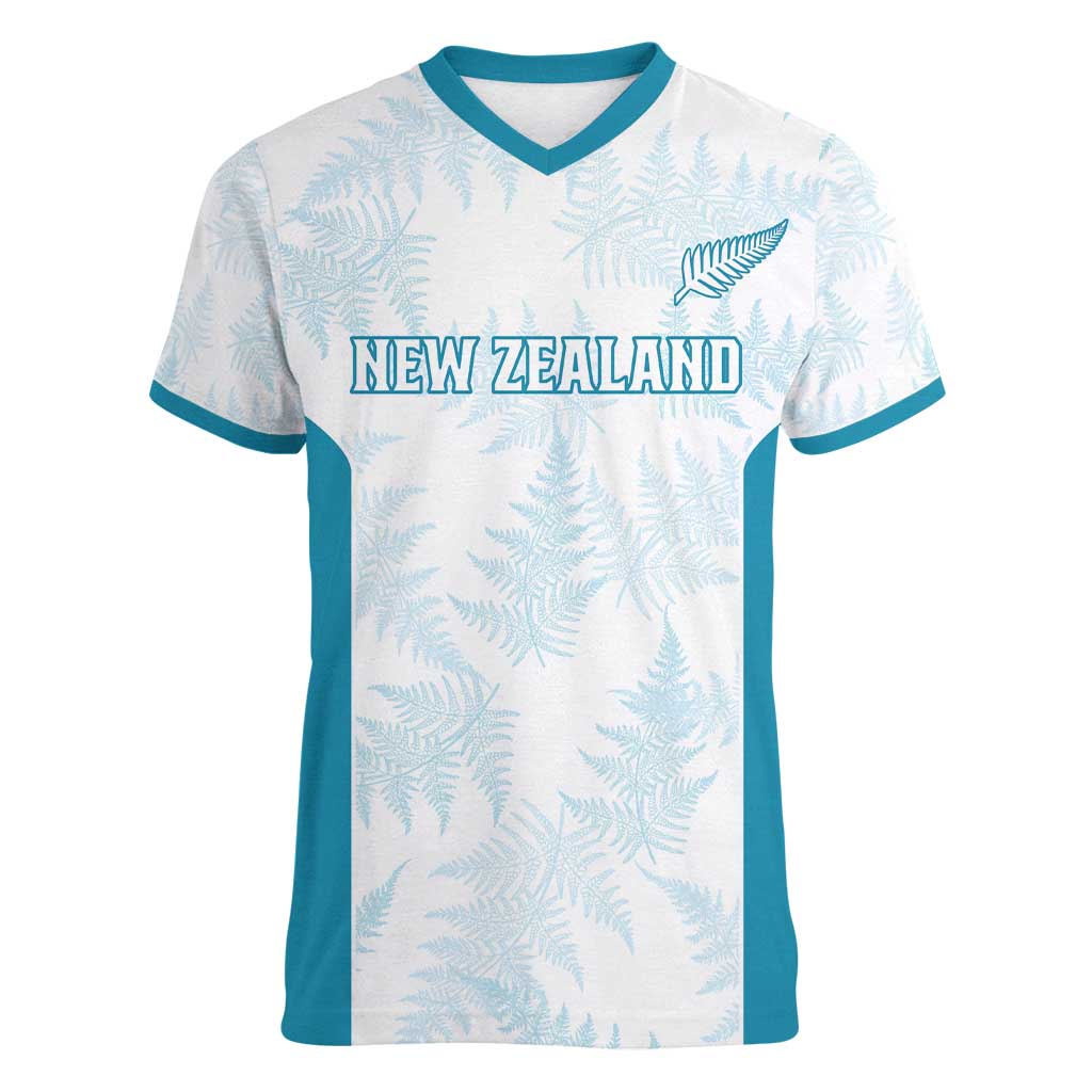 Custom New Zealand Silver Fern Football Women V-Neck T-Shirt Come On All White