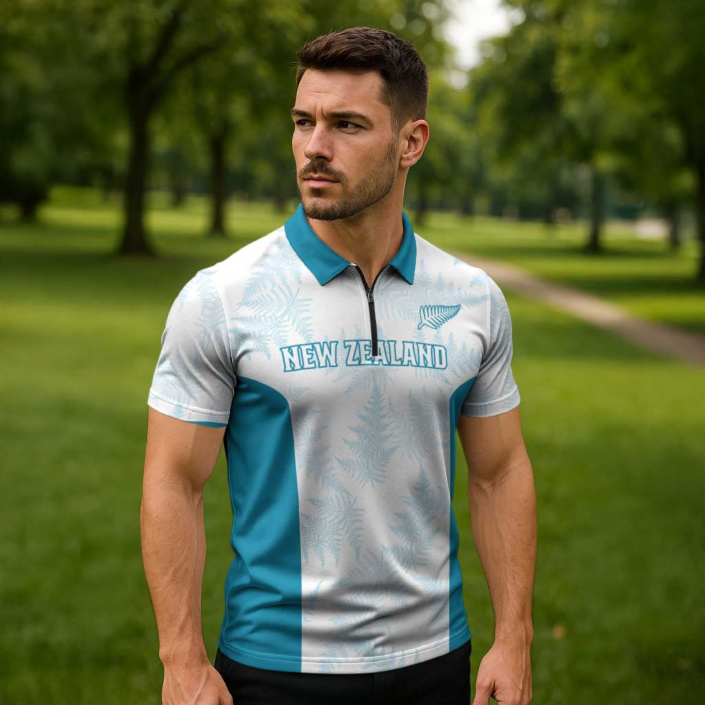 Custom New Zealand Silver Fern Football Zipper Polo Shirt Come On All White - Polynesian Pride