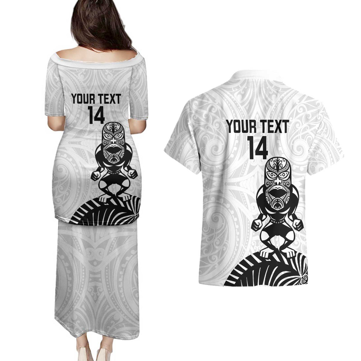 Custom Aotearoa Football Couples Matching Puletasi and Hawaiian Shirt NZ Maori Tiki Go Champions