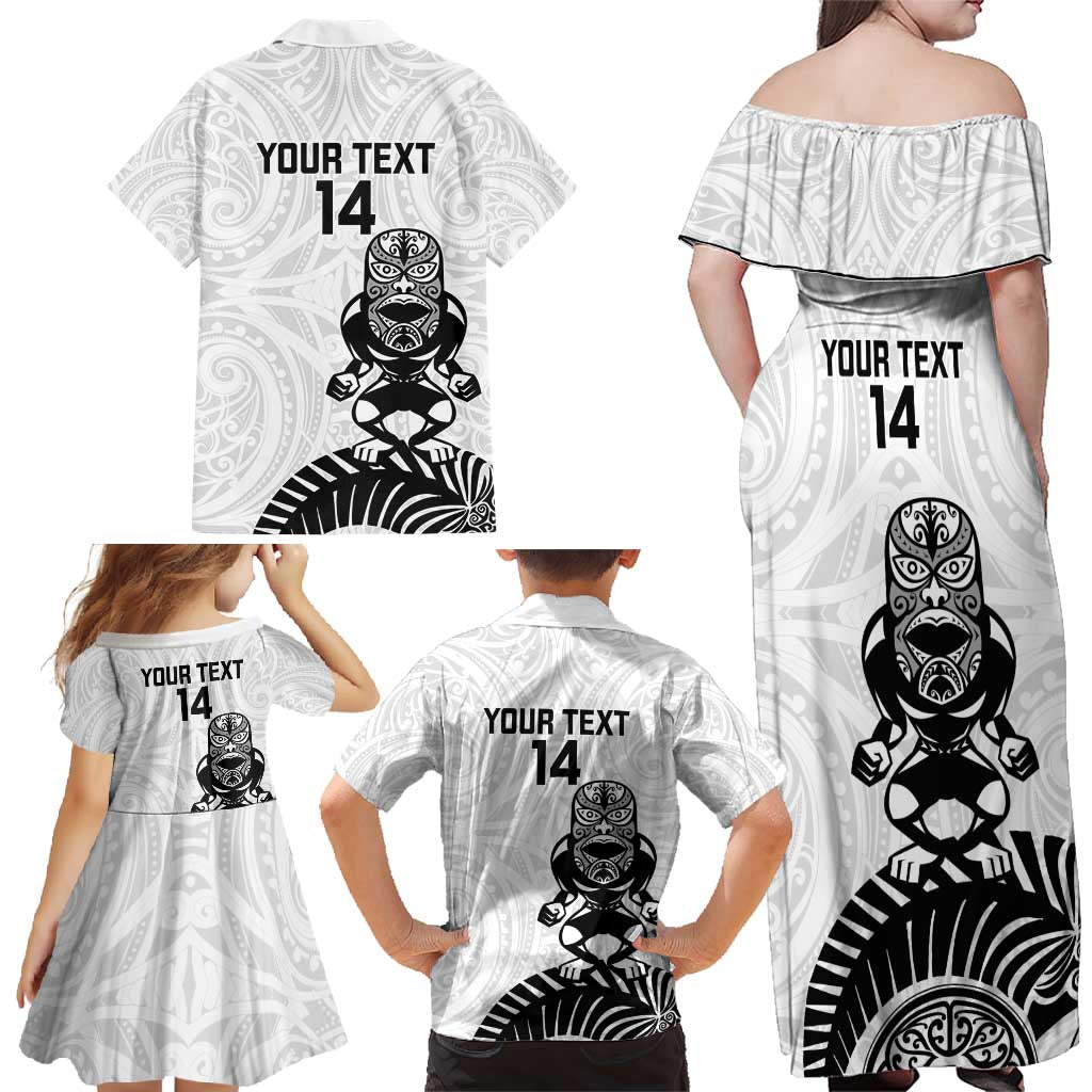 Custom Aotearoa Football Family Matching Off Shoulder Maxi Dress and Hawaiian Shirt NZ Maori Tiki Go Champions