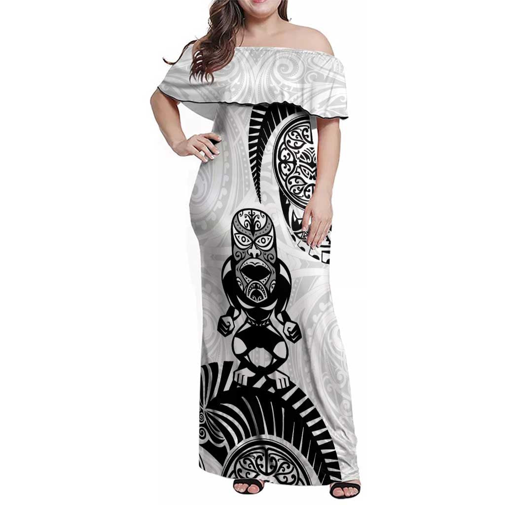 Custom Aotearoa Football Family Matching Off Shoulder Maxi Dress and Hawaiian Shirt NZ Maori Tiki Go Champions