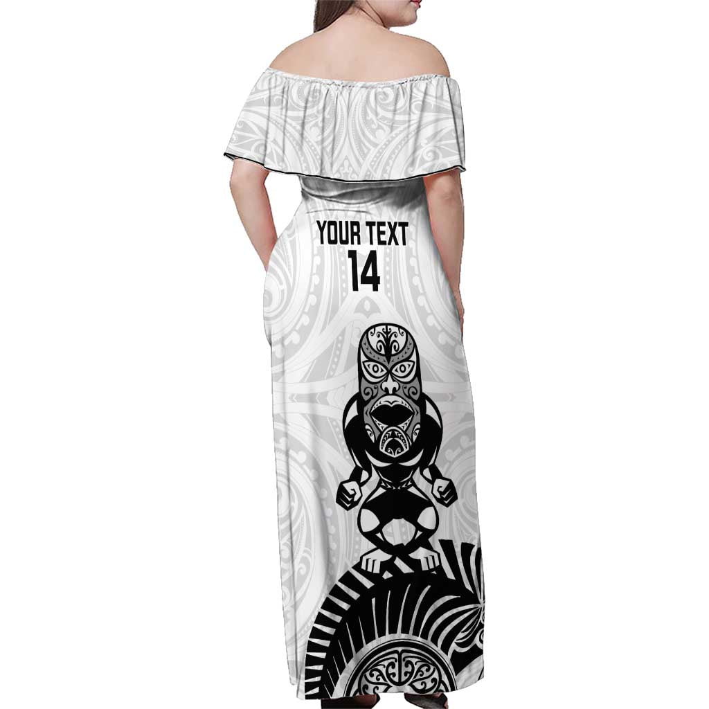 Custom Aotearoa Football Family Matching Off Shoulder Maxi Dress and Hawaiian Shirt NZ Maori Tiki Go Champions